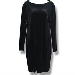 J. Crew Black Velvet Dress Size L Boat Neck Long Sleeve Holiday New Year's Eve